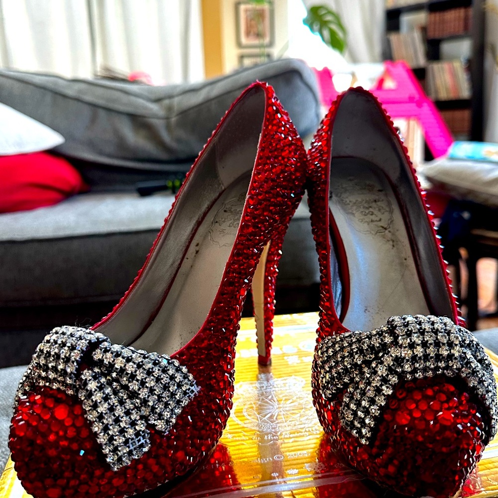Red rhinestone heels